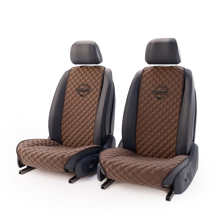 Накидки на сидения Комплект передних темно-коричневых накидок с вышивкой Nissan